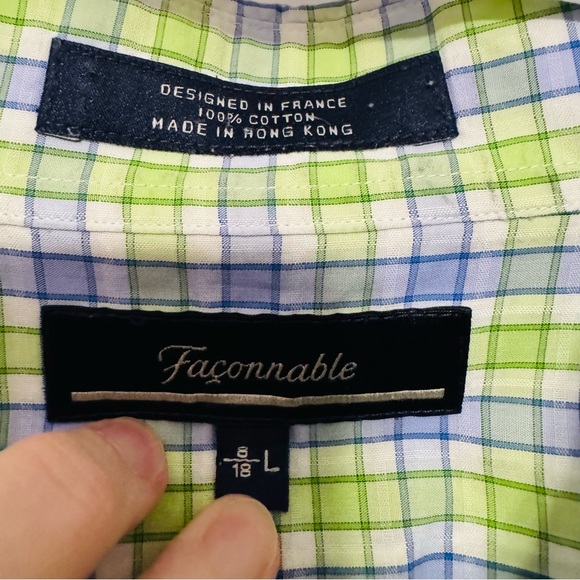 Faconnable Men’s Blue and Green Plaid Shirt- like new- drycleaned-size 8/18 Lrg - Picture 7 of 7